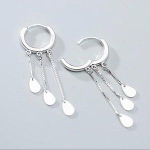 NEW 925 STERLING SILVER CHAIN DROP HOOP EARRINGS